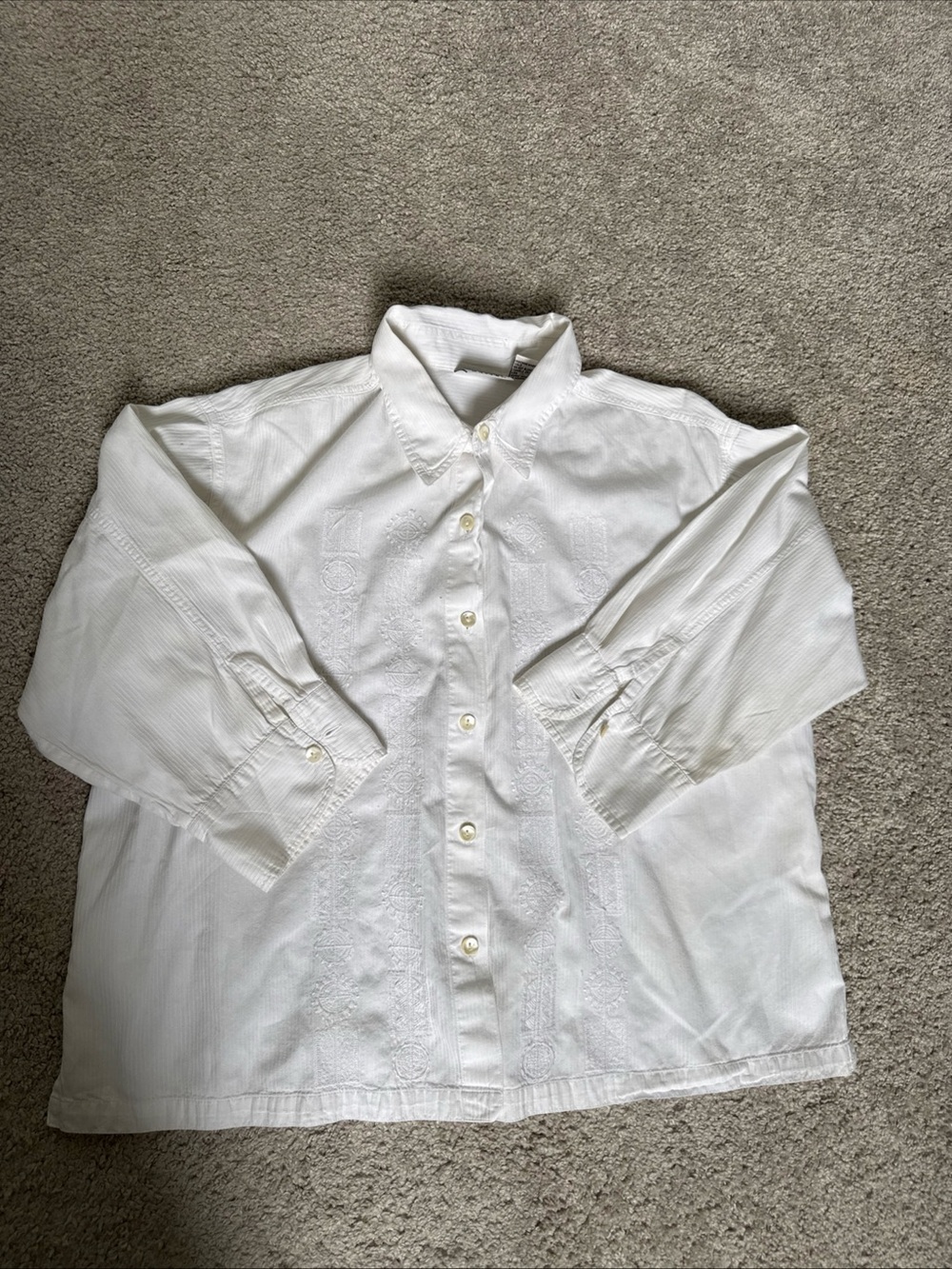 Chico's Design Vintage White Embroidered Button Down Blouse Cottage Core Prairie